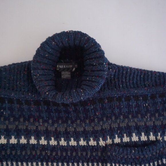 Vintage Fabrizio Navy Multicolour Turtleneck Knit Sweater Cabincore Minimalist M - Picture 8 of 8